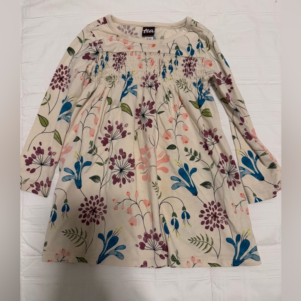 Tea Collection Blue and Red Floral Long Sleeve Dress